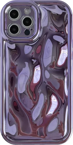 Vista 8 de Caseative Funda para iPhone 12 Pro Max, color negro Suavidad de la galjanoplastia de cromo del patrón de la burbuja del meteorito de la onda