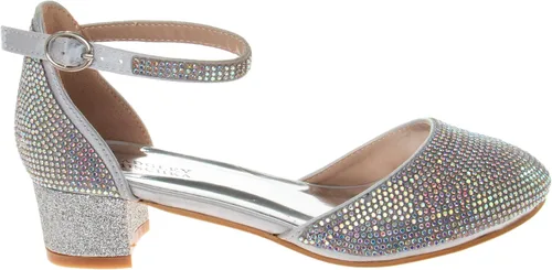 Vista 2 de Badgley Mischka Girls Dress Shoes - Kids Rhinestone Party High Heel Pumps Slip-On Block Closed Toe with Ankle Buckle (Little KidBig Kid)