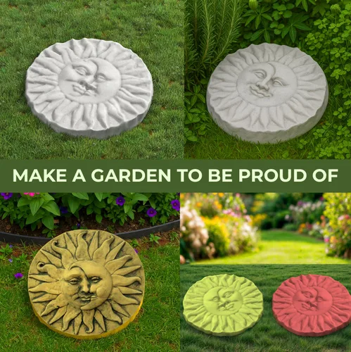 Vista 2 de Sun Moon Garden Stone Stepping Mold Pathmaker Molde de hormigón - Adoquines de hormigón prefabricados de piedra de sol