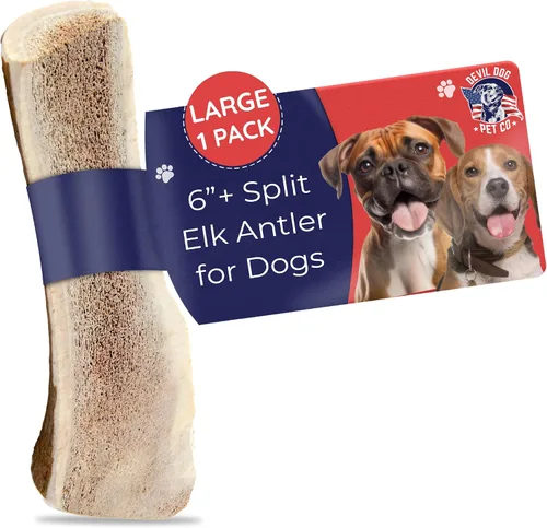 Vista 13 de Devil Dog Pet Co. Cuernos de alce divididos para perros, masticables naturales para perros con médula expuesta, larga duración y sin olor