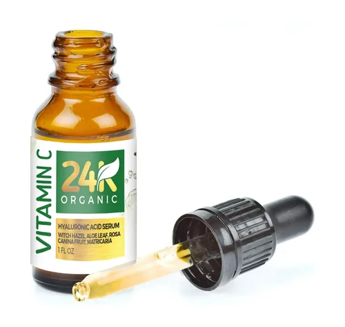 Vista 5 de Suero de vitamina C 24K para cara, suero facial tópico antienvejecimiento con ácido hialurónico y hoja de aloe, 1 onza líquida