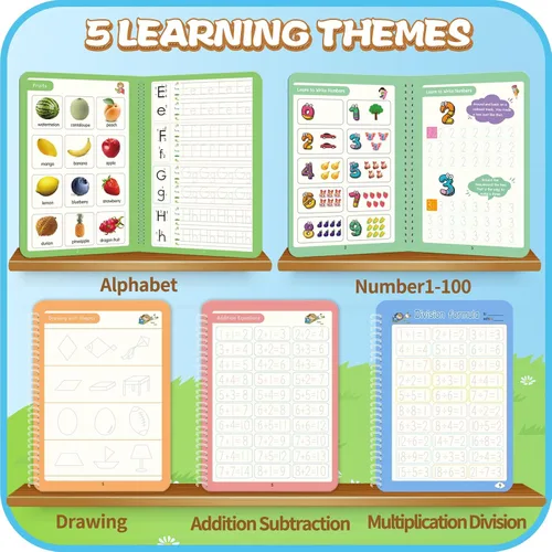 Vista 4 de Cuaderno de práctica mágica, libro de práctica de escritura reutilizable, para niños en edad preescolar de 3 a 8 años, caligrafía 9.44 x 6.29