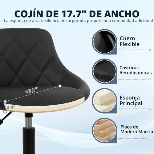 Vista 5 de KLASIKA Silla de dibujo con respaldo, taburete giratorio de cuero sintético ajustable en altura con anillo para el pie, silla de oficina ergonómica