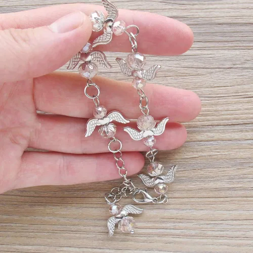 Vista 3 de 12 pulseras de ángeles de cristal rosa – recuerdo de bautizo/recuerdo de bautizo/recuerdo de cumpleaños