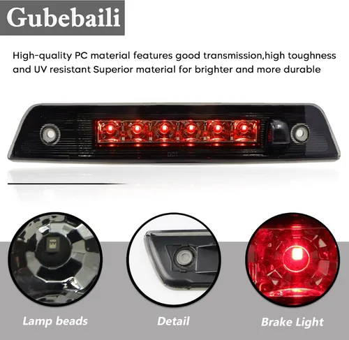 Vista 5 de Tercera luz de freno LED, luz de freno trasera de montaje alto, lámpara de carga para Jeep Grand Cherokee 2005-2010 (lente ahumado+carcasa cromada)