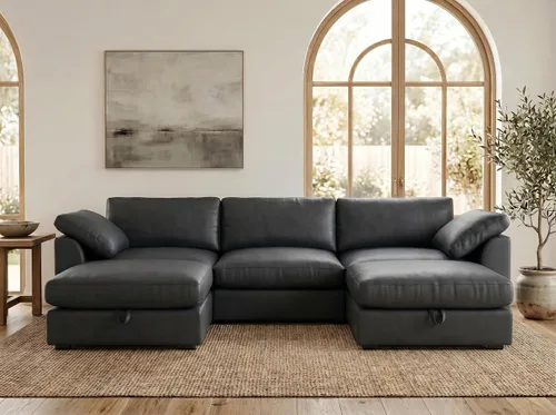 Vista 12 de WEUP Sofá modular de nube de 120 pulgadas de gran tamaño para sala de estar, sofá de nube en forma de L con otomana de almacenamiento, sofá de piel