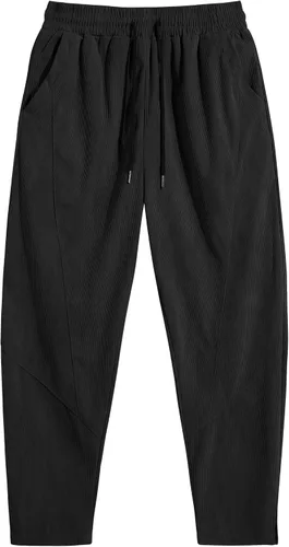 Vista 3 de COOFANDY Pantalones de pana para hombre, cintura elástica, con cordón, pantalones harén sueltos a la moda, pantalones largos casuales con 4 bolsillos
