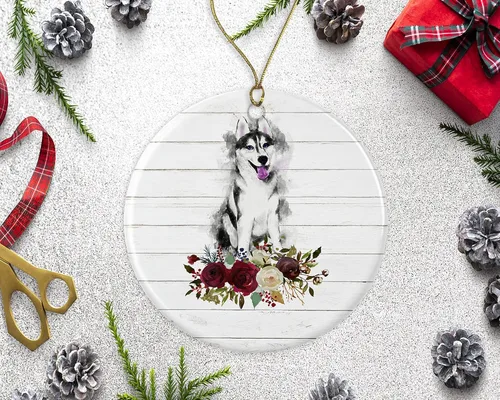Vista 2 de Adorno de Husky – Adorno de perro de regalo para mascotas – Adorno de Navidad de perro Husky – Adorno de perro Husky – Regalo de cerámica