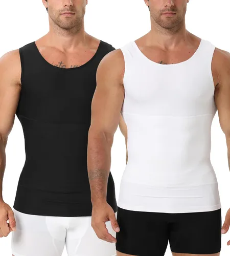 Vista 12 de Camiseta de compresión para hombre Body Shaper Slimming Tank Top Beige