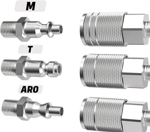 Vista 5 de Accesorios de manguera de aire de 1/4, acoplador industrial tipo M, tamaño de flujo de 1/4 pulgada, tamaño de rosca hembra de 1/4 pulgada