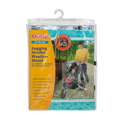 Vista 7 de Nuby Protector de lluvia para cochecito de correr, funda transparente para cochecito con bolsillo de almacenamiento, solo se adapta a la mayoría