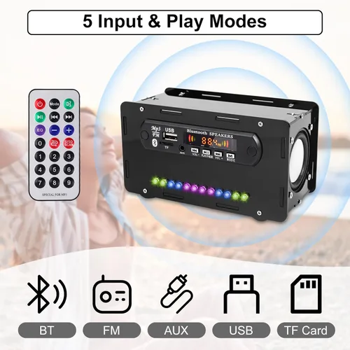 Vista 5 de Kit de altavoces DIY compatible con Bluetooth, kit de práctica de soldadura de radio FM DIY USB amplificador de sonido para el hogar control remoto