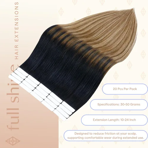 Vista 119 de Full Shine - Extensiones de cabello humano con cinta, mezcla de rubio hongo # 8 castaño ceniza resaltado 60 rubio ceniza