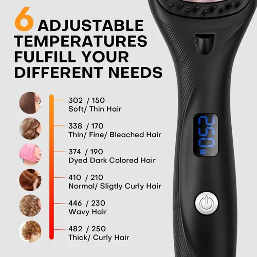 Vista 4 de Cepillo alisador de pelo, alisador de pelo para mujer, peine de cerámica iónico con menos encrespamiento, calentamiento rápido de 20 segundos, Negro