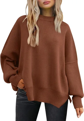 Vista 37 de Lillusory - Suéter extragrande con mangas de murciélago y cuello redondo para mujer, prenda moderna de otoño de tejido de punto sin botones