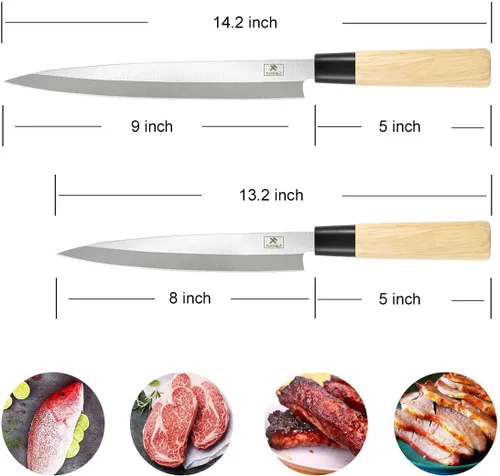 Vista 3 de Cuchillo sashimi de 8 pulgadas, cuchillo de sushi de un solo bisel para uso diestro Japanese Stainless Steel Yanagiba for Fish, Sushi, Boneless