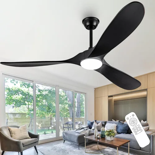 Vista 11 de Ventilador de techo de madera natural de 42 pulgadas con luces y control remoto, ventilador de 3 aspas para exteriores/interiores para patio y sala