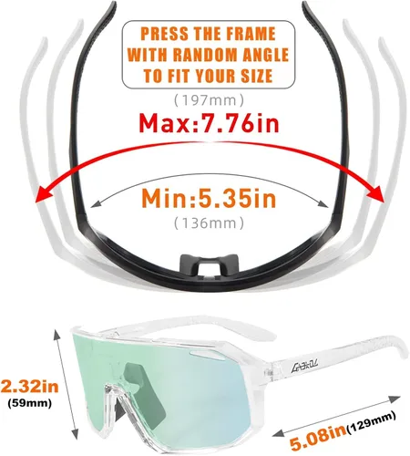 Vista 5 de Photochromic Cycling Glasses Men Women, Clear UV400 Protection Sports Sunglasses Eyeglasses Goggles for Outdoors