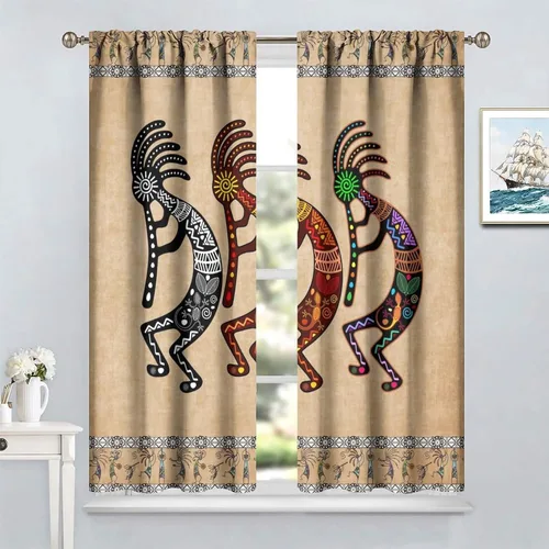 Vista 3 de Kokopelli - Cortinas opacas para cocina, decoración de sala de estar, dormitorio, 21 x 45 pulgadas, 2 paneles