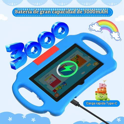 Vista 6 de Tableta para niños de 7 pulgadas Android 12.0 para niños pequeños, 4 GB de RAM 32 GB ROM Bluetooth IPS Pantalla Control Parental Dual Cámara a Azul