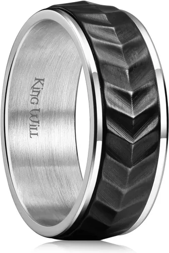 Vista 38 de King Will Anillo de ansiedad giratorio para hombre, color negro, plateado, dorado, 0.315 in, cadena de malla de alambre de acero inoxidable, malla