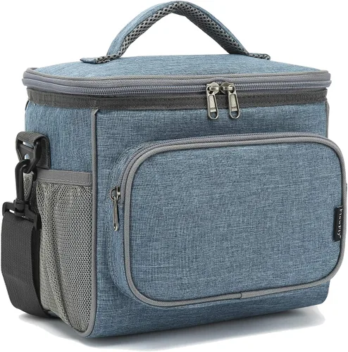 Vista 24 de FlowFly - Lonchera reutilizable con aislante para adultos, grande, para mujeres y hombres, con correa ajustable para el hombro, bolsillo frontal