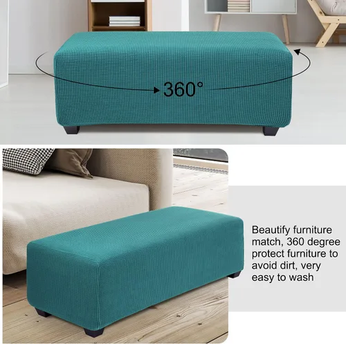 Vista 10 de PiccoCasa Funda otomana de alta elasticidad con parte inferior elástica, funda suave de tela jacquard a cuadros pequeños, funda rectangular
