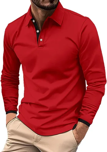Vista 10 de Camisas polo de manga larga con estampado a rayas para hombre, camiseta de golf para exteriores, cuello en V, camiseta clásica de negocios