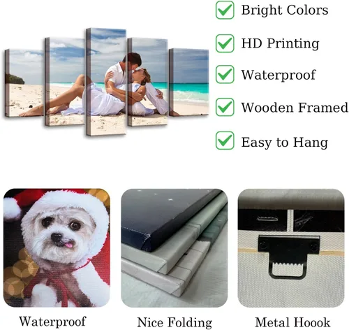 Vista 6 de ZHIYYHAO Impresiones en lienzo personalizadas con tus fotos, 5 paneles enmarcados personalizados con retrato familiar, mascotas, boda, paisaje, arte
