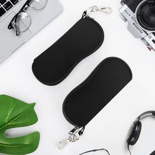 Vista 3 de MoKo Paquete de 2 fundas suaves para gafas de sol, de neopreno, ultra ligeras, portátiles, con cremallera, caja de seguridad para gafas con clip