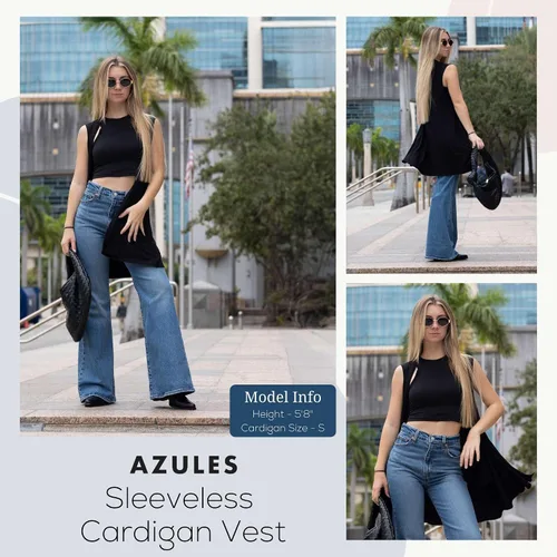 Vista 2 de Azules 3 Pack Sleeveless Long Cardigan for Women with Pockets – Flowy Dressy Layer Casual Wear, Lightweight Open Front