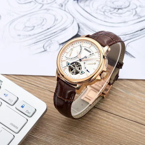 Vista 4 de TIME100 Relojes de pulsera analógicos automáticos para hombres y mujeres de cuarzo impermeables juego de 2