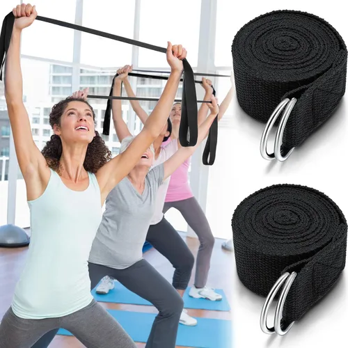 Vista 6 de Leyndo Correa de yoga para estirar, pilates, ejercicio, correas ajustables de 6 pies, cinturón de yoga no elástico con hebilla de anillo en D