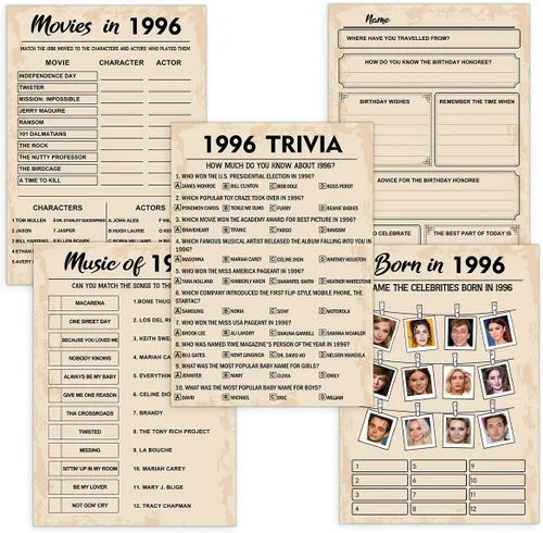 Vista 10 de QUPT Juegos de Fiesta de 30 Cumpleaños, Conjunto de 2 Actividades para 15 Invitados, Paquete de Juegos Nacidos en 1996, Suministros de Fiesta