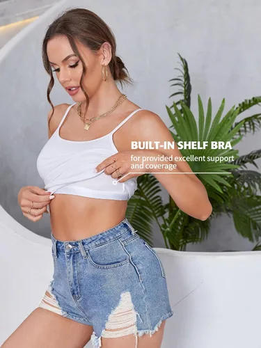 Vista 59 de Camisa Attraco de algodón, con tirantes estilo espagueti, con brasier incorporado, 2 paquetes, para mujer