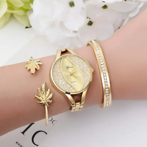 Vista 2 de Weicam Reloj de pulsera de diamantes para mujer, pulsera de pulsera, conjunto de joyería, reloj de pulsera analógico de cuarzo para mujer