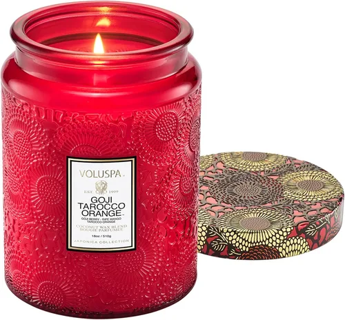 Vista 12 de Vela en frasco de vidrio grande de enebro francés y lavanda, 100 horas, 16 oz, Voluspa Coconut Wax Blend in Decorative Glass, Clean Even Burn, USA