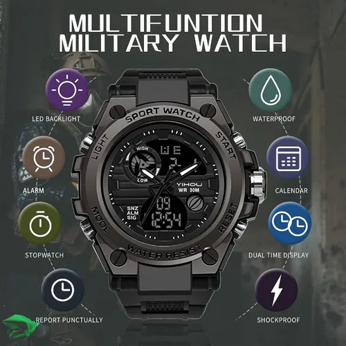 Vista 6 de Reloj militar para hombre, reloj electrónico para deportes al aire libre, reloj táctico del ejército, cronómetro LED, impermeable, relojes