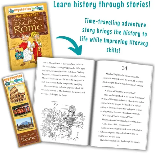 Vista 6 de Mysteries in Time Ancient Rome - Paquete de actividades romanas para niños de 6 a 11 años, con libro de historia y revista, perfecto para avión