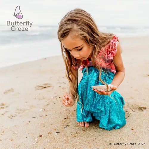 Vista 6 de Butterfly Craze Little Girl's Mermaid Costume, TopDress with Skirt - Perfect for Birthday Parties, Halloween, School Fairs