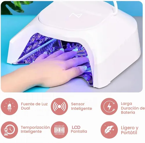Vista 6 de M - Lámpara de uñas profesional híbrida GlowPro de 86W recargable inalámbrica UV LED para secado de uñas de gel, secador de uñas inalámbrico