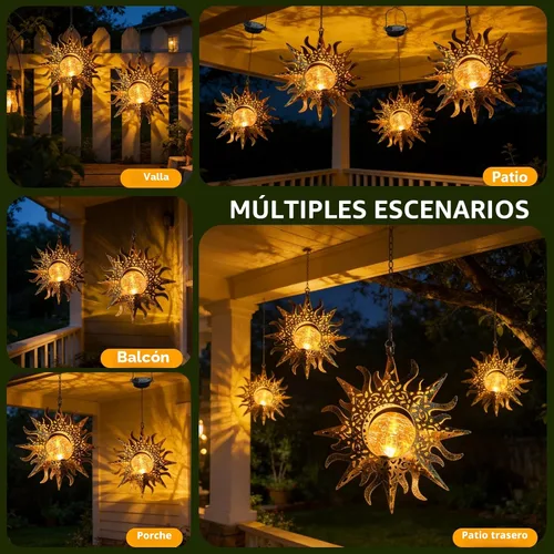 Vista 3 de Luces solares para decoración de jardín al aire libre, faroles colgantes decoración metal girasol regalos impermeables para patio liquidación porche