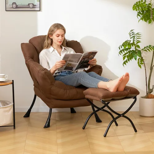 Vista 2 de HollyHOME Silla perezosa con otomana plegable, sillón cómodo y reposapiés plegable, sofá de ocio silla de lectura y reposapiés para sala de estar