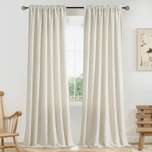 Vista 13 de Cortinas de lino natural mezclado semitransparentes con pestaña trasera para sala de estar, cortinas de lino texturizado estilo bohemio para filtrar