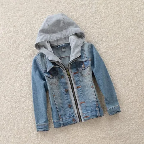 Vista 2 de Mallimoda - Abrigo de mezclilla con cremallera y capucha para niños y niñas
