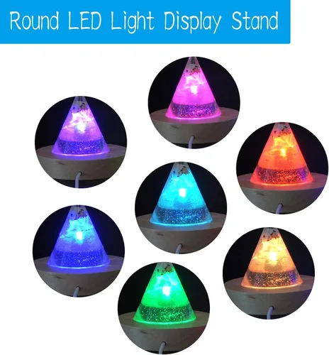 Vista 8 de YAKAMOZ Base de exhibición de luces LED, 2 piezas, soporte de base iluminada de madera para arte de resina de vidrio láser