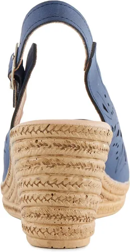 Vista 3 de Alexis Leroy tacón de cuña recortado Vamp Peep Toe Slingback sandalias de mujer