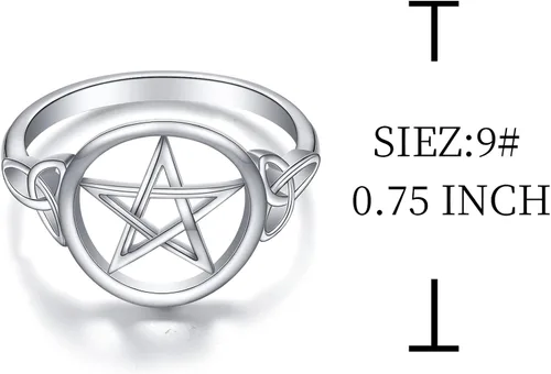 Vista 6 de Anillo de plata de ley S925 con amuleto de pentagrama y nudo celta estrella y bruja para mujeres y hombres