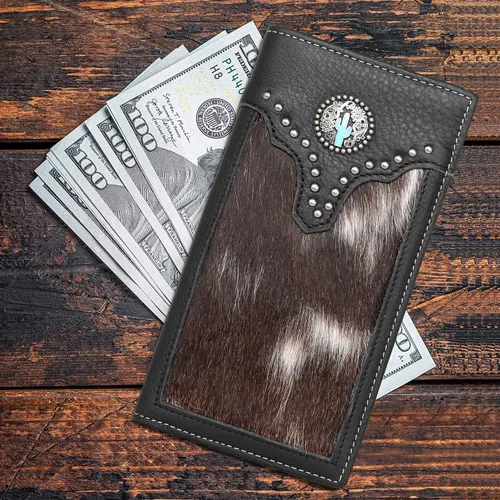 Vista 2 de Montana West Western Wallet American Pride Hair-On - Cartera de cuero genuino con herramientas de estrella solitaria, colección floral en relieve
