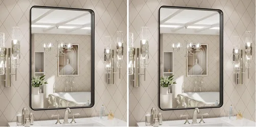 Vista 30 de LOAAO 20x16 Pulgadas Espejo de Baño con Marco de Metal Negro para Pared, Espejo de Tocador de Baño de Estilo Granja, Espejo Grande Rectangular